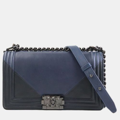 Boy Metal Navy Leather Shoulder Bag - Chanel - Modalova