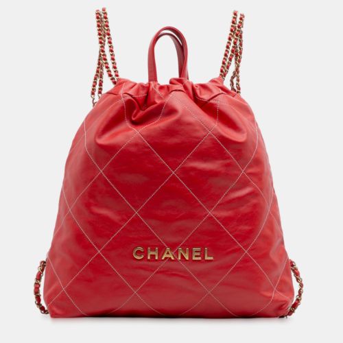 Chanel Red Large Shiny Quilted Calfskin 22 Backpack - Chanel - Modalova