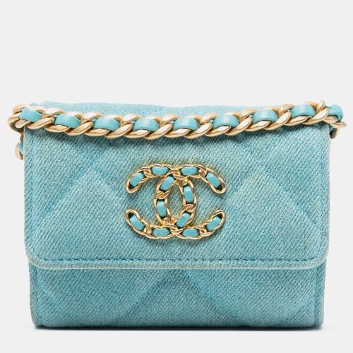 Chanel Blue Quilted Denim 19 Card Holder with Chain - Chanel - Modalova