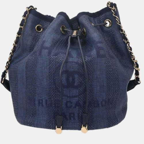 Chanel Navy Straw Deauville Bucket Shoulder Bag - Chanel - Modalova