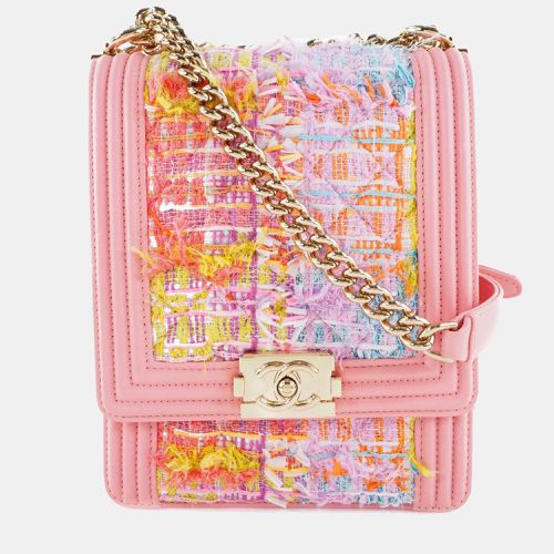 Chanel Pink Tweed Leather North South Boy Shoulder Bag - Chanel - Modalova