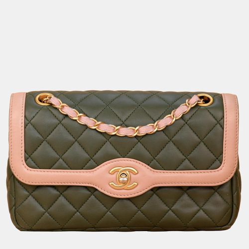 Chanel Pink/Green Quilted Lambskin Leather Two Tone Single Flap Bag Shoulder Bag - Chanel - Modalova