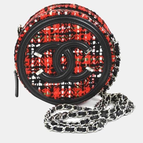 Chanel Black/Red Leather Tweed Mini Filigree Chain Shoulder Bag - Chanel - Modalova