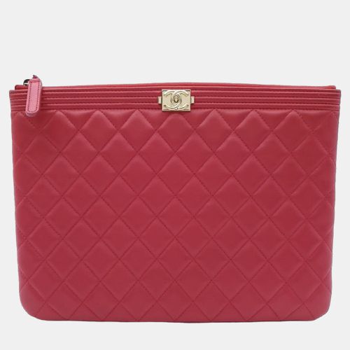 Chanel Red Leather Lambskin O Case Boy Clutch Bag - Chanel - Modalova