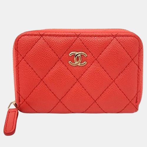 Chanel Orange Caviar Leather Zip Around CC Wallet - Chanel - Modalova