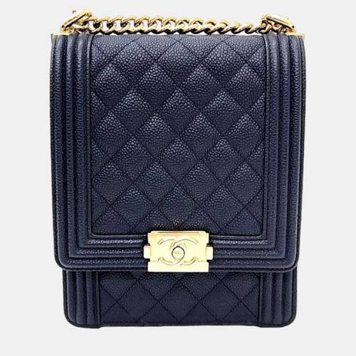 Chanel Navy Blue Caviar Leather North/South Quilted Flap Bag - Chanel - Modalova