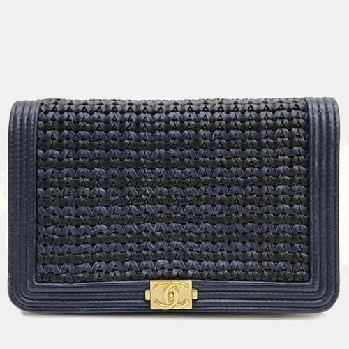 Chanel Blue/Gold Woven Leather New Boy Wallet On Chain - Chanel - Modalova