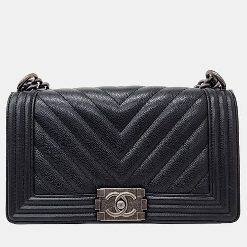 Chanel Black Caviar Chevron Boy Medium Bag - Chanel - Modalova