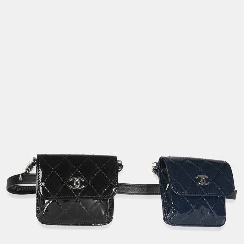 Navy Quilted Patent CC Double Chain Mini Waist Bag - Chanel - Modalova