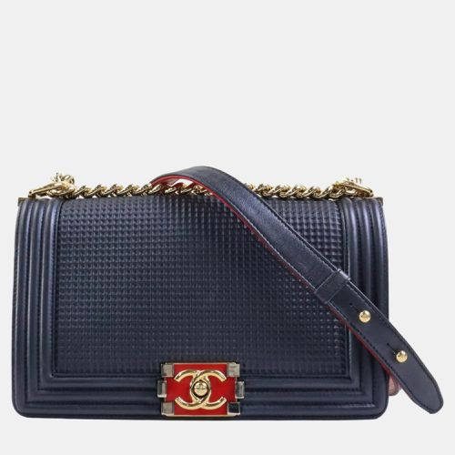 Chanel Navy Blue Leather Medium Boy Bag - Chanel - Modalova