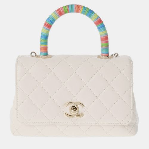 Chanel White Quilted Lambskin Mini Rainbow Coco Top Handle Bag - Chanel - Modalova