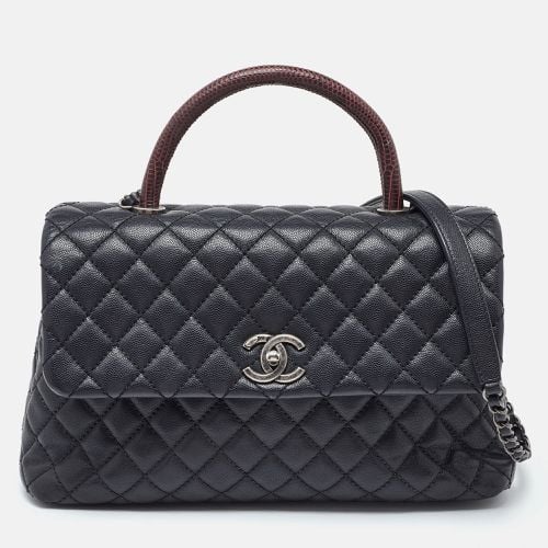 Chanel Black/Red Quilted Caviar Leather and Lizard Medium Coco Top Handle Bag - Chanel - Modalova