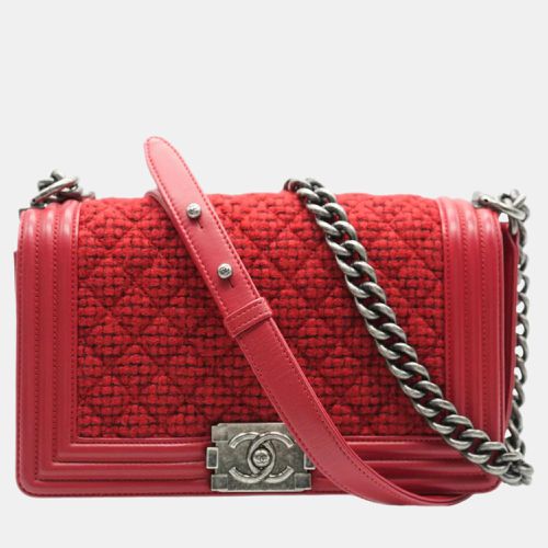 Chanel Red Quilted Tweed Lambskin Old Medium Boy Bag - Chanel - Modalova