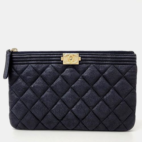 Chanel Navy Blue Caviar Leather Boy Clutch Bag - Chanel - Modalova