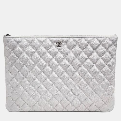 Chanel Silver Caviar Leather Clutch Bag - Chanel - Modalova