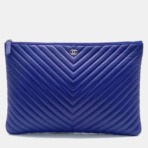 Chanel Blue Leather Chevron Clutch Bag - Chanel - Modalova