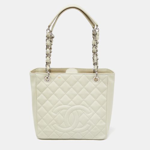 Chanel Ivory Quilted Caviar Leather Petite Shopping Tote - Chanel - Modalova