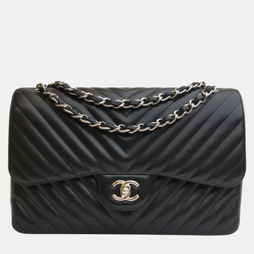 Chanel Black Leather Chevron JUmbo Classic Double Flap Shoulder Bag - Chanel - Modalova