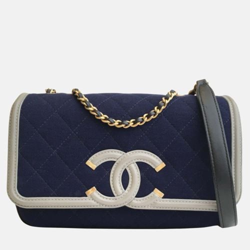 Chanel Navy/White Jersey Small Filigree Shoulder Bag - Chanel - Modalova