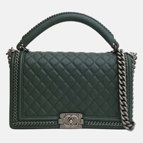 Chanel Green Leather Chain around Medium Boy Top Handle Bags - Chanel - Modalova