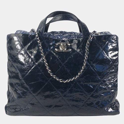 Chanel Blue Quilted Glazed Calfskin and Tweed Portobello Top Handle Bags - Chanel - Modalova