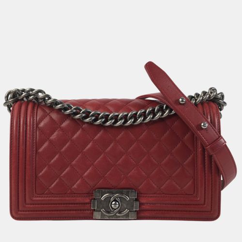 Chanel Red Lambskin Leather Medium Boy Bag - Chanel - Modalova