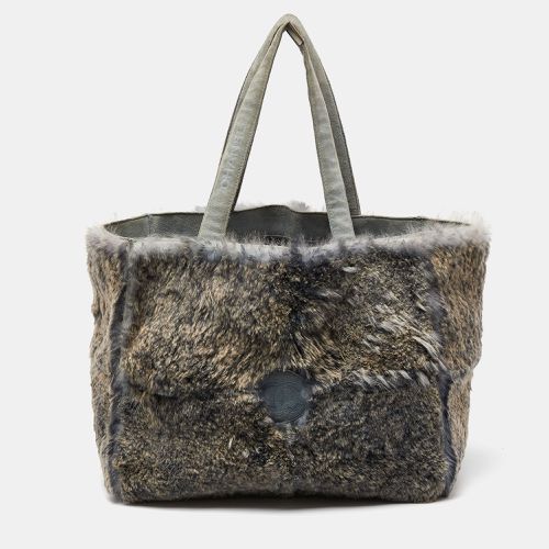 Chanel Grey/Green Rabbit Fur and Suede Vintage Tote - Chanel - Modalova