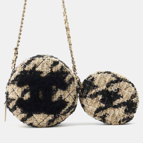 Chanel Beige/Black Tweed Round CC Chain Shoulder Bag - Chanel - Modalova