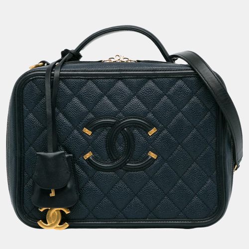 Chanel Navy Blue Large Caviar CC Filigree Vanity Case - Chanel - Modalova