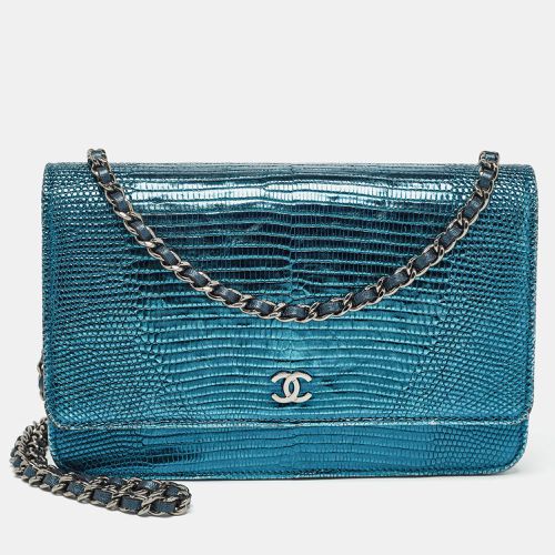 Chanel Metallic Teal Lizard CC Classic Wallet on Chain - Chanel - Modalova