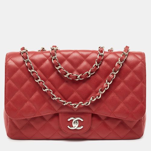 Chanel Red Quilted Caviar Leather Jumbo Classic Single Flap Bag - Chanel - Modalova