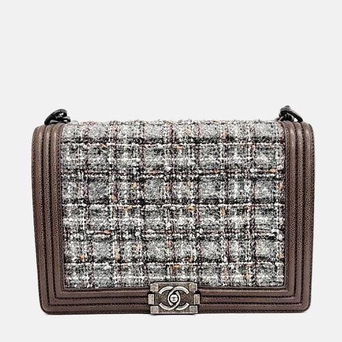 Chanel Brown Tweed and Lambskin Paris-Edinburgh Large Boy Bag - Chanel - Modalova