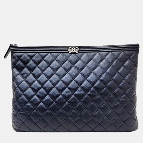 Chanel Blue Caviar Leather Boy Large Clutch - Chanel - Modalova