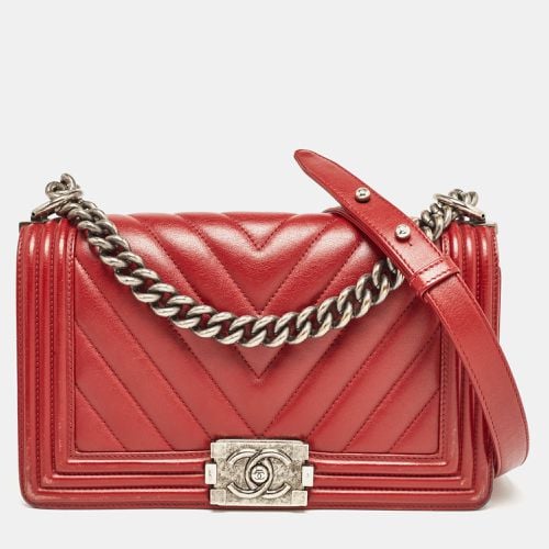 Chanel Red Chevron Leather Medium Boy Bag - Chanel - Modalova