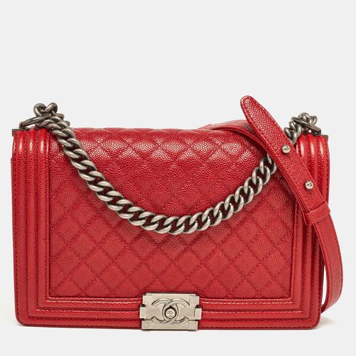 Chanel Red Quilted Caviar Leather New Medium Boy Bag - Chanel - Modalova