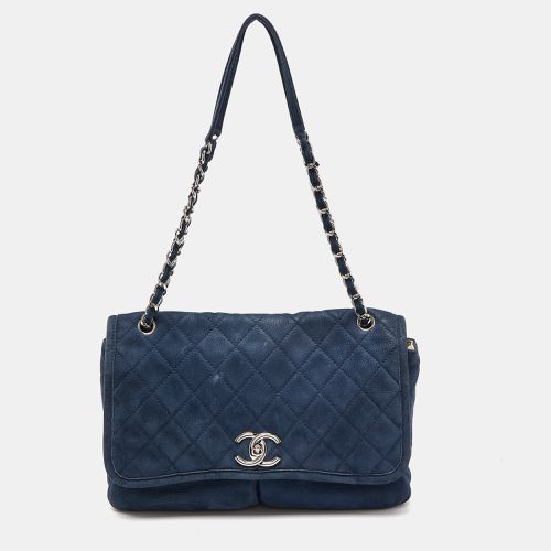 Chanel Blue Quilted Nubuck Leather Large Split Pocket Flap Bag - Chanel - Modalova