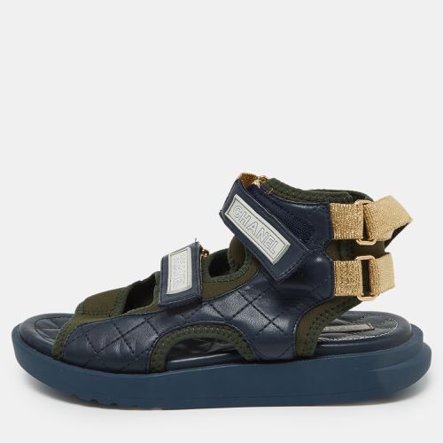 Chanel Navy Blue/Green Quilted Leather and Neoprene Gladiator Sandals Size 39 - Chanel - Modalova