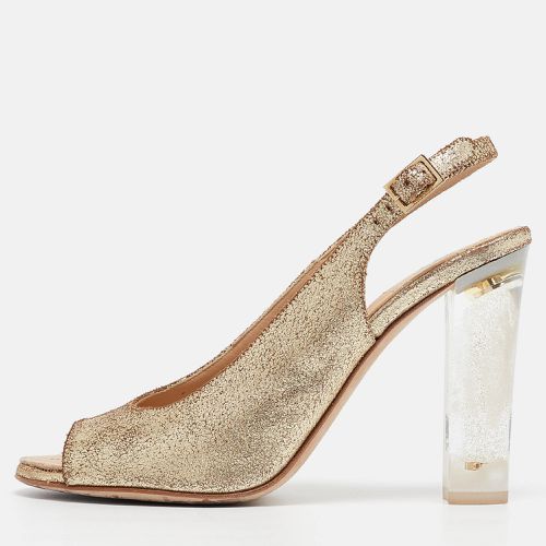 Chanel Gold Textured Suede CC Transparent Heel Slingback Sandals Size 38.5 - Chanel - Modalova