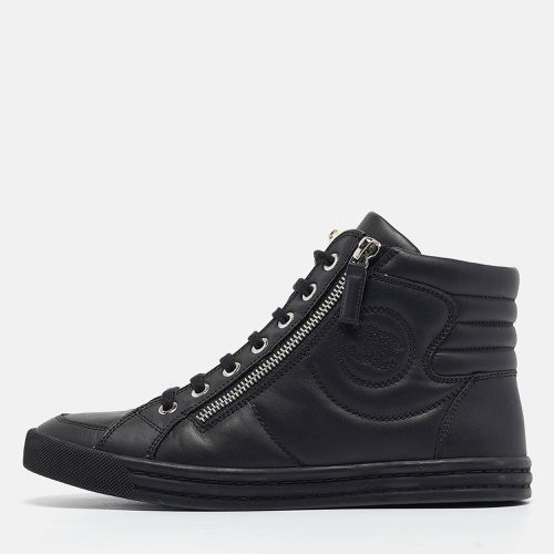 Chanel Black Leather CC Double Zip Accent High Top Sneakers Size 36.5 - Chanel - Modalova