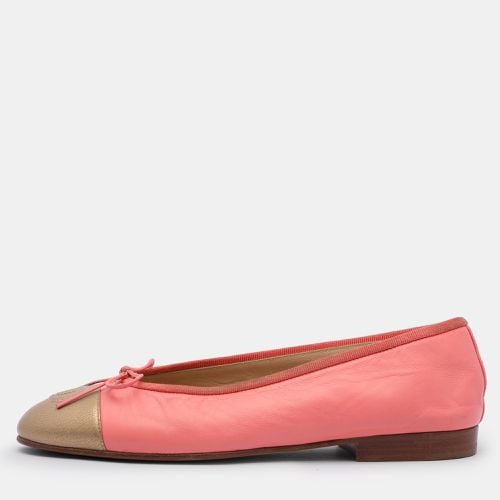 Chanel Pink/Gold Leather CC Cap Toe Bow Ballet Flats 35 - Chanel - Modalova