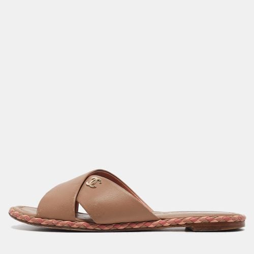 Chanel Brown Leather CC Crisscross Flat Slides Size 38 - Chanel - Modalova