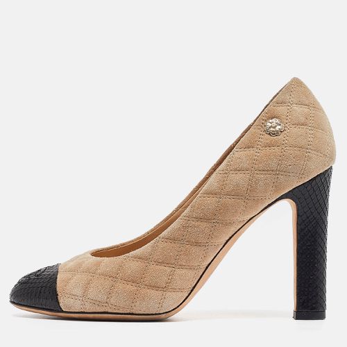 Chanel Beige/Black Suede and Snakeskin Cap Toe Pumps Size 35 - Chanel - Modalova