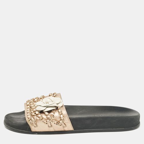 Chanel Metallic Leather CC Camellia Chain Link Detail Slides Size 40 - Chanel - Modalova