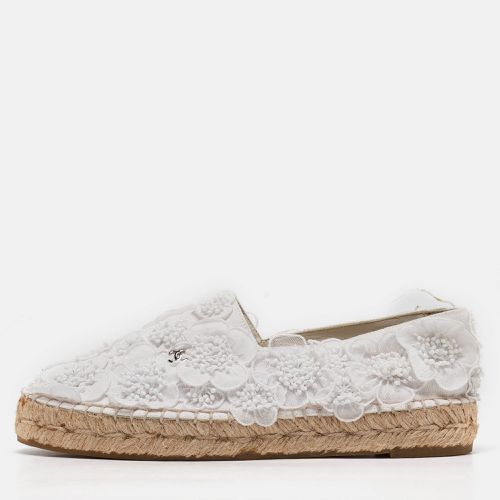 Chanel White Canvas CC Camellia Applique Espadrille Flats Size 36 - Chanel - Modalova