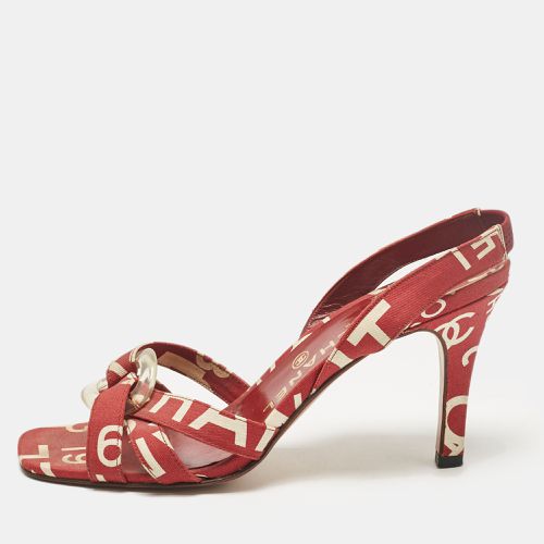 Chanel Red/White Canvas Ankle Strap Sandals Size 38 - Chanel - Modalova