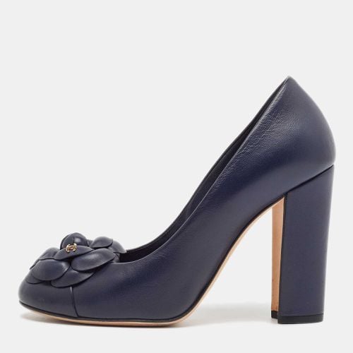 Chanel Navy Blue Leather Block Heel Pumps Size 37 - Chanel - Modalova