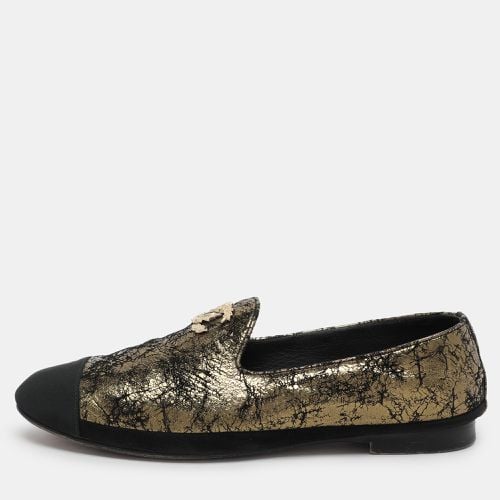 Chanel Gold/Black Printed Suede and Fabric CC Cap Toe Loafers Size 39 - Chanel - Modalova