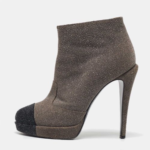 Chanel Grey/Black Glitter Suede Platform Ankle Length Boots Size 39 - Chanel - Modalova