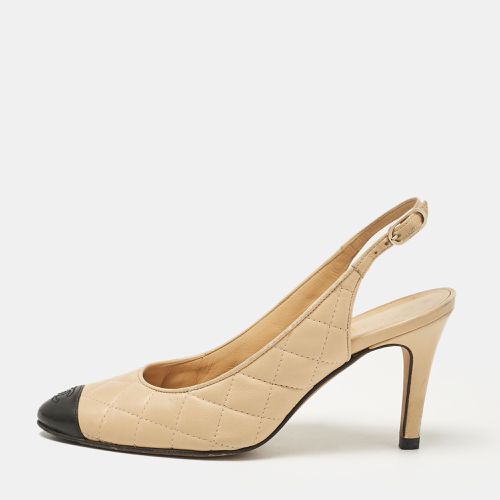 Chanel Beige/Black Leather Slingback Pumps Size 37 - Chanel - Modalova