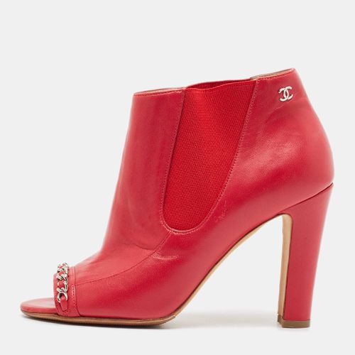 Chanel Red Leather Ankle Length Boots Size 36.5 - Chanel - Modalova